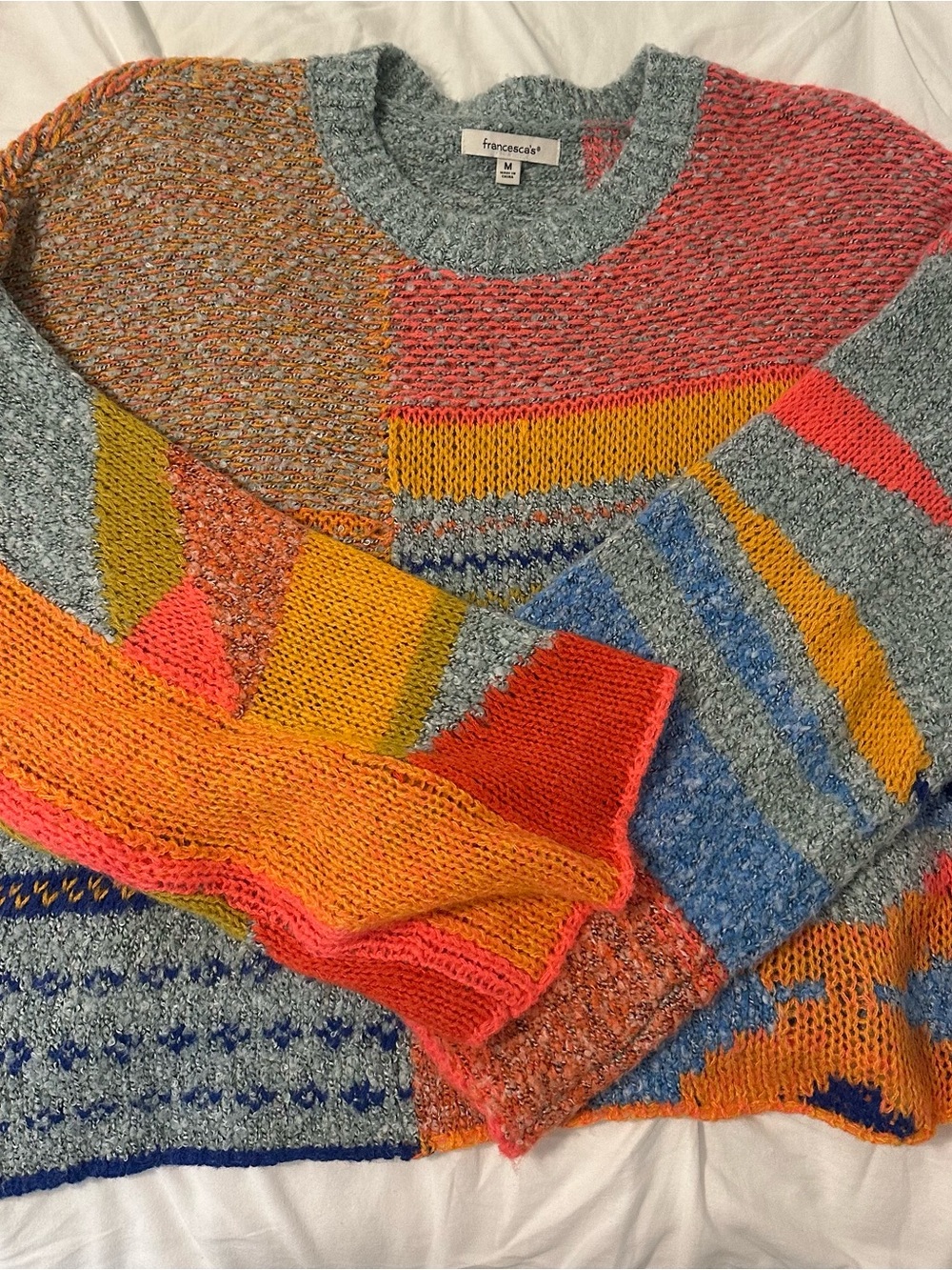 Colorblock Knit Sweater with Multicolor Patchwork